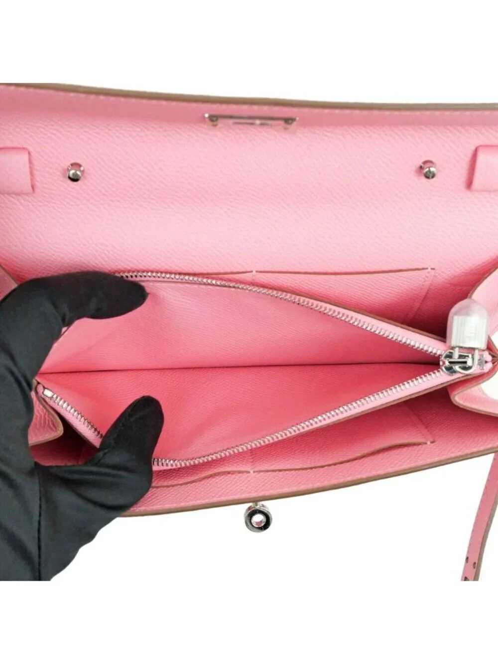 Hermes Kelly Wallet Long to Go Rose Confetti Silver Epsom Leather